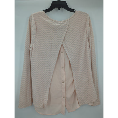 Three Pink Hearts Blush Pink Textured Split Back Tunic Blouse Large NWT