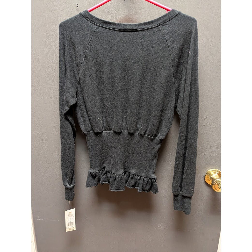 Habitual Size 14 blouse top long sleeve cinched waist black scoop neck cotton