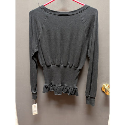 Habitual Size 14 blouse top long sleeve cinched waist black scoop neck cotton