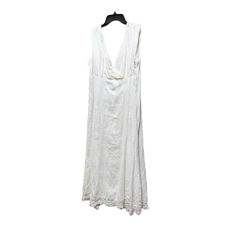 Liz Claiborne White Linen Midi Eyelet Trim Sleeveless Casual Summer Dress Siz 14