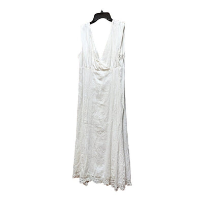 Liz Claiborne White Linen Midi Eyelet Trim Sleeveless Casual Summer Dress Siz 14