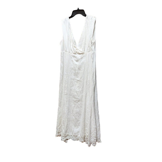 Liz Claiborne White Linen Midi Eyelet Trim Sleeveless Casual Summer Dress Siz 14