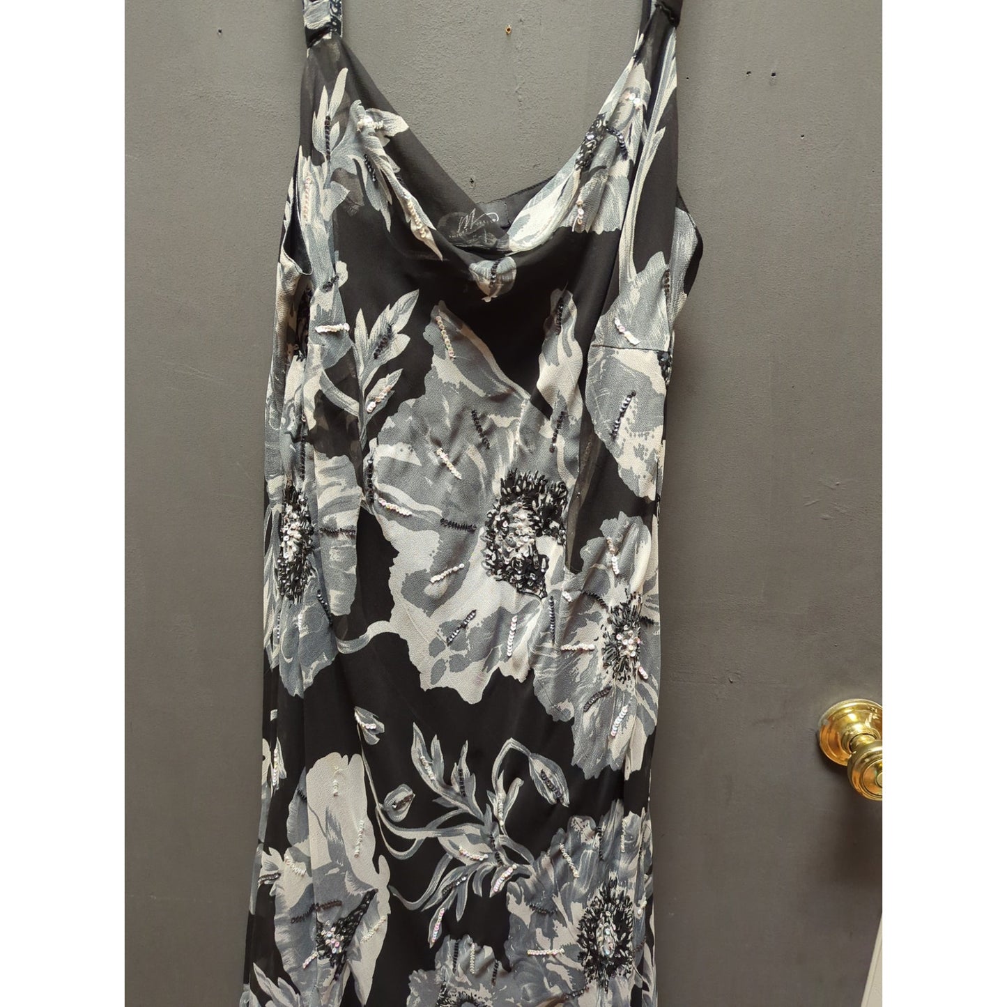 Midnight Velvet Floral Chiffon Maxi Dress Cowl Neck Resort Y2K Plus Size 1X