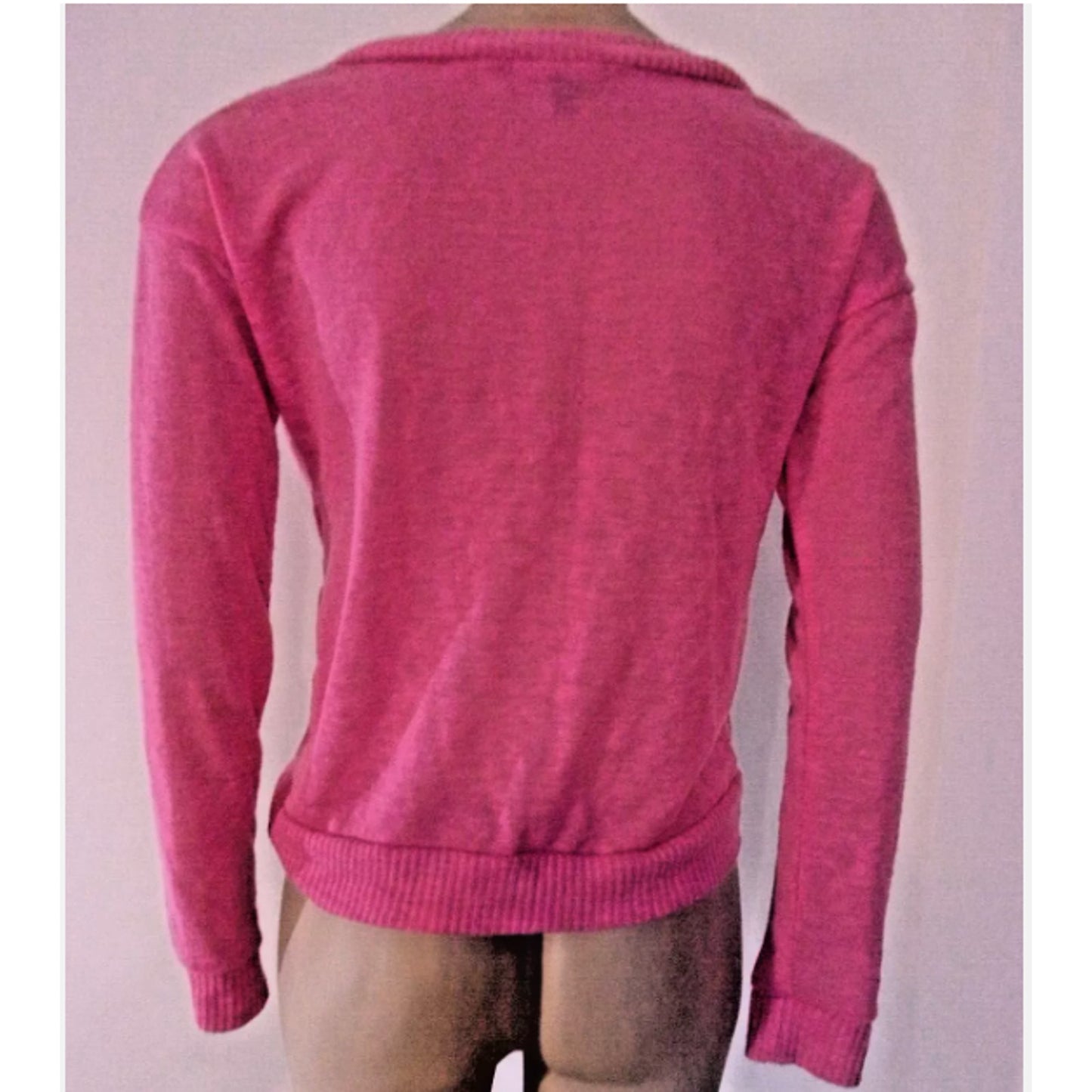 Poof Marled Pastel Pink Twist Front V Neck Long Sleeve Sweater LARGE soft cozy