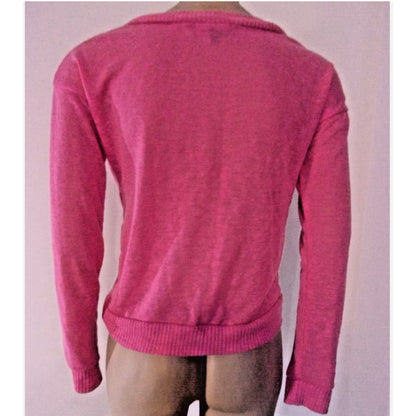 Poof Marled Pastel Pink Twist Front V Neck Long Sleeve Sweater LARGE soft cozy