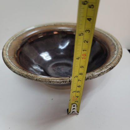Pottery Glazed bowl handmade signed 7 1/2" Brown lipped earthtone Dripware