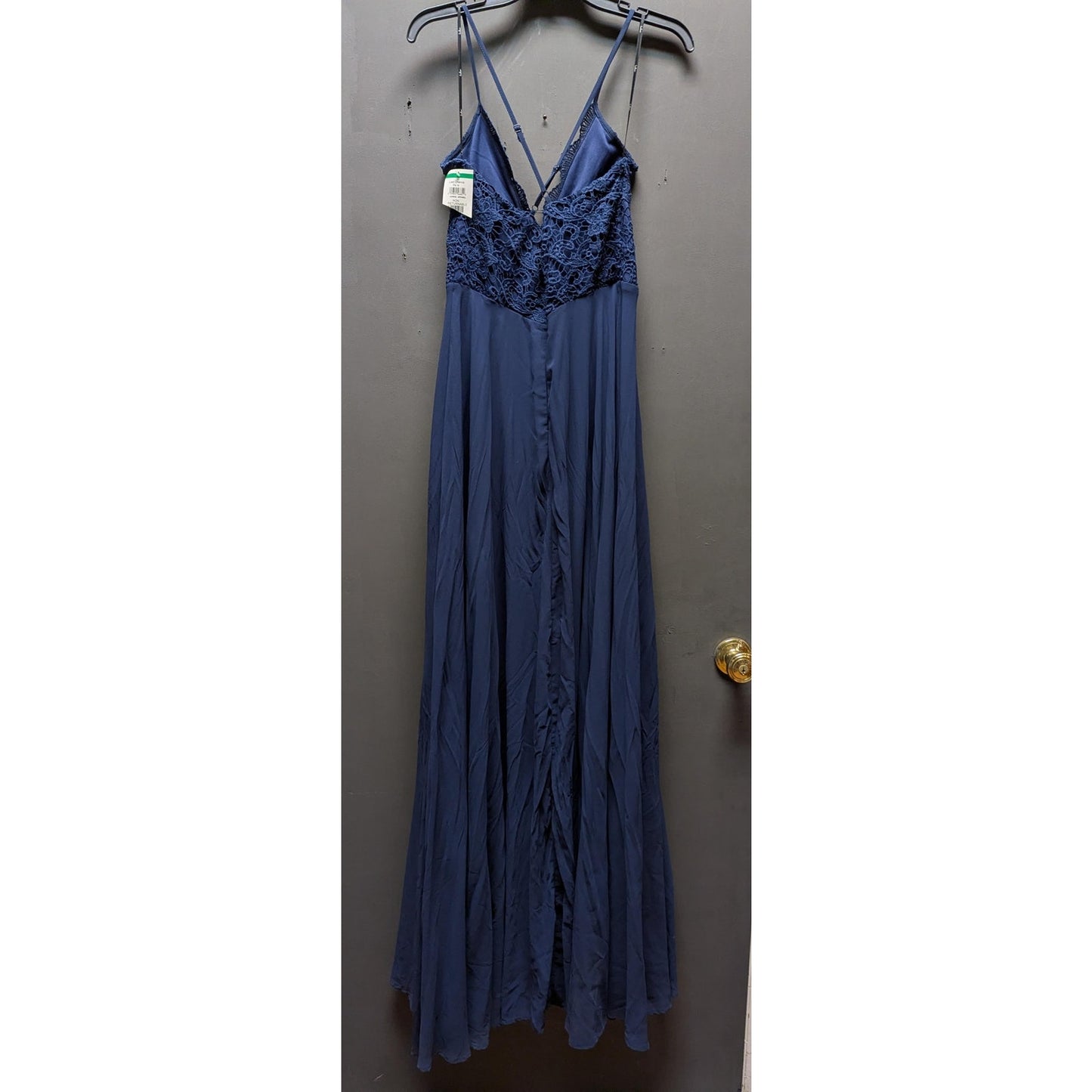 Lulus Madalyn Navy Blue Crochet Lace Bodice Chiffon Maxi Gown Dress Medium NEW