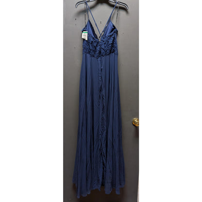 Lulus Madalyn Navy Blue Crochet Lace Bodice Chiffon Maxi Gown Dress Medium NEW