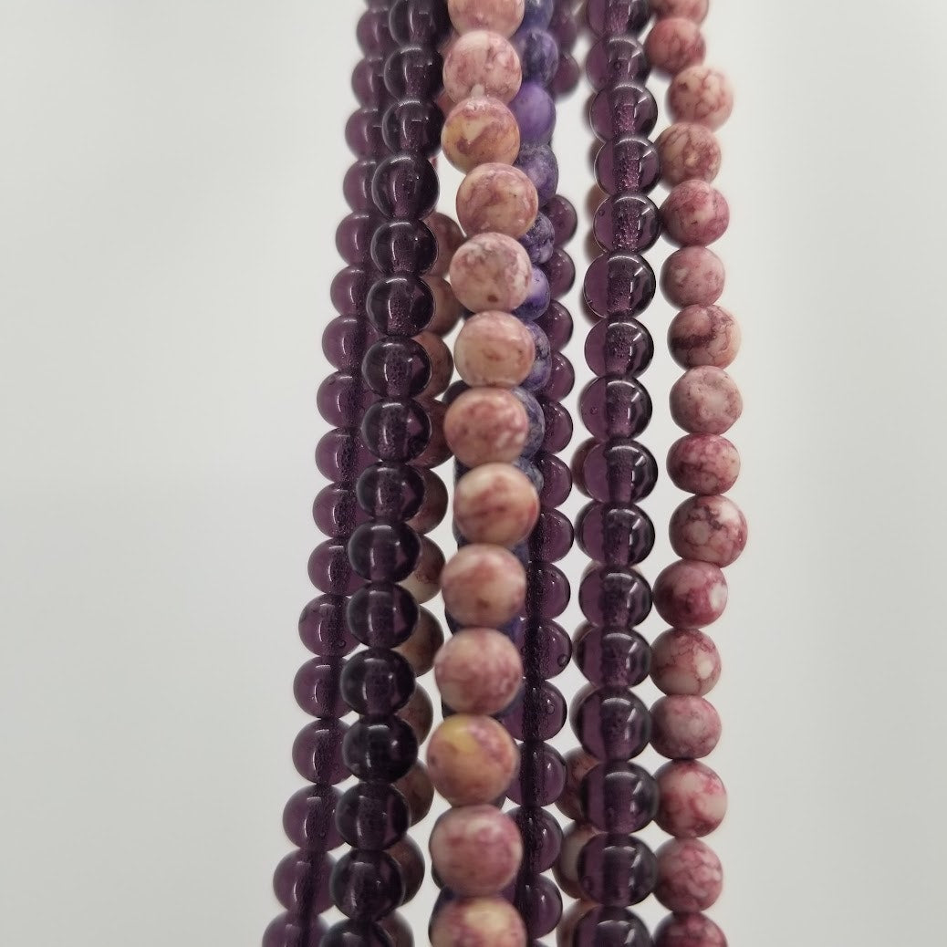 5 strands of round glass beads blue red purple stones craft jewelry necklaces