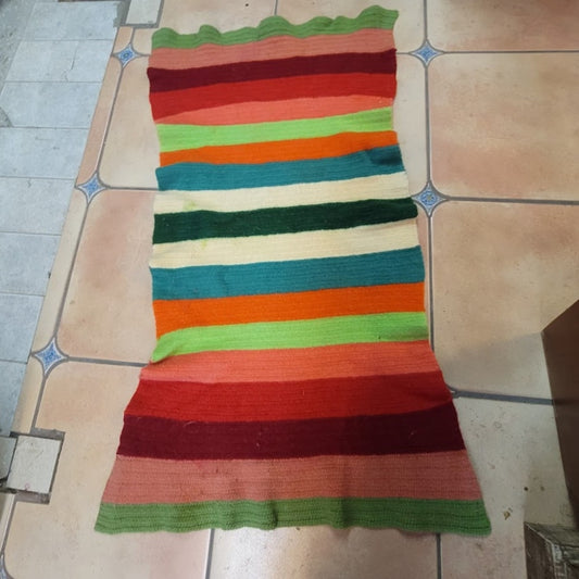 Vintage Handmade Wool Multi-Stripe Throw Blanket 62x28 - Retro Chic Cottagecore