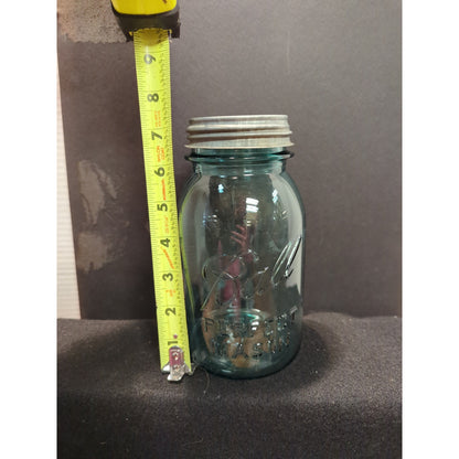 BALL Perfect Mason vintage blue canning jar Quart Aqua w/ zinc lid 1923-33