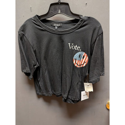 La La Land Creative Co Womens Size Small Vote Crop T-Shirt Black Short Sleeve