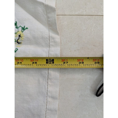 Vintage Hand embroidered flowers white blue purple table runner linen textiles