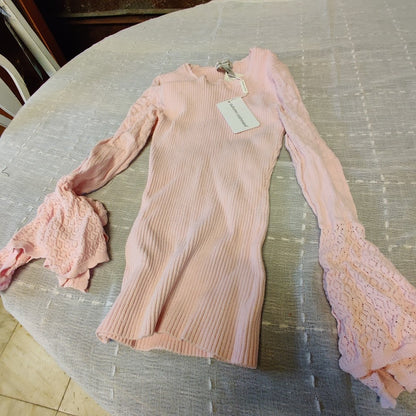 Autumn Women Rib Crew Pointelle Sweater Draped Cuff Pink Size Small NWT