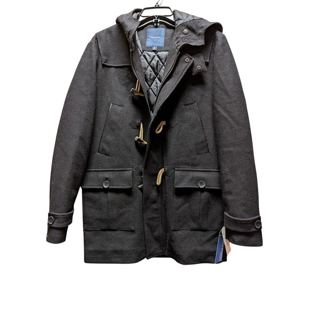 Nautica Wool-Blend Full Zip Toggle Pea Coat Hooded style #72NE SMALL Black NEW