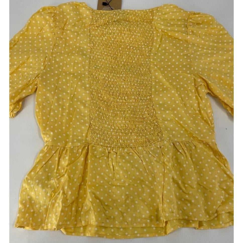Vero Moda Boho Smocked Button Front Polka Dot Top Sz XL/Extra Large Yellow NWT