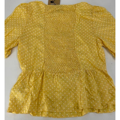 Vero Moda Boho Smocked Button Front Polka Dot Top Sz XL/Extra Large Yellow NWT