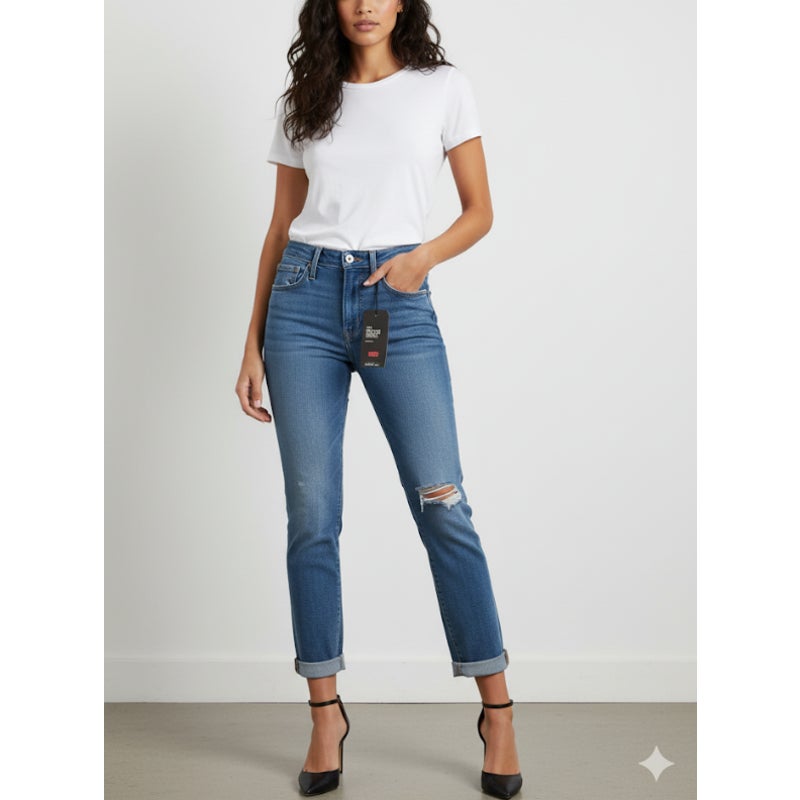Levi's Premium 724 High Rise Straight Cropped Jeans Zip Fly Blue Size 27