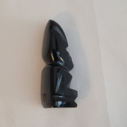 Vintage Black Onyx Obsidian Aztec Mayan Inca Figure