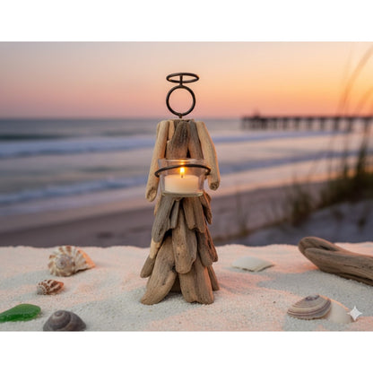 Artisan Coastal Driftwood Angel Candle Holder Vintage Beach Boho Heirloom
