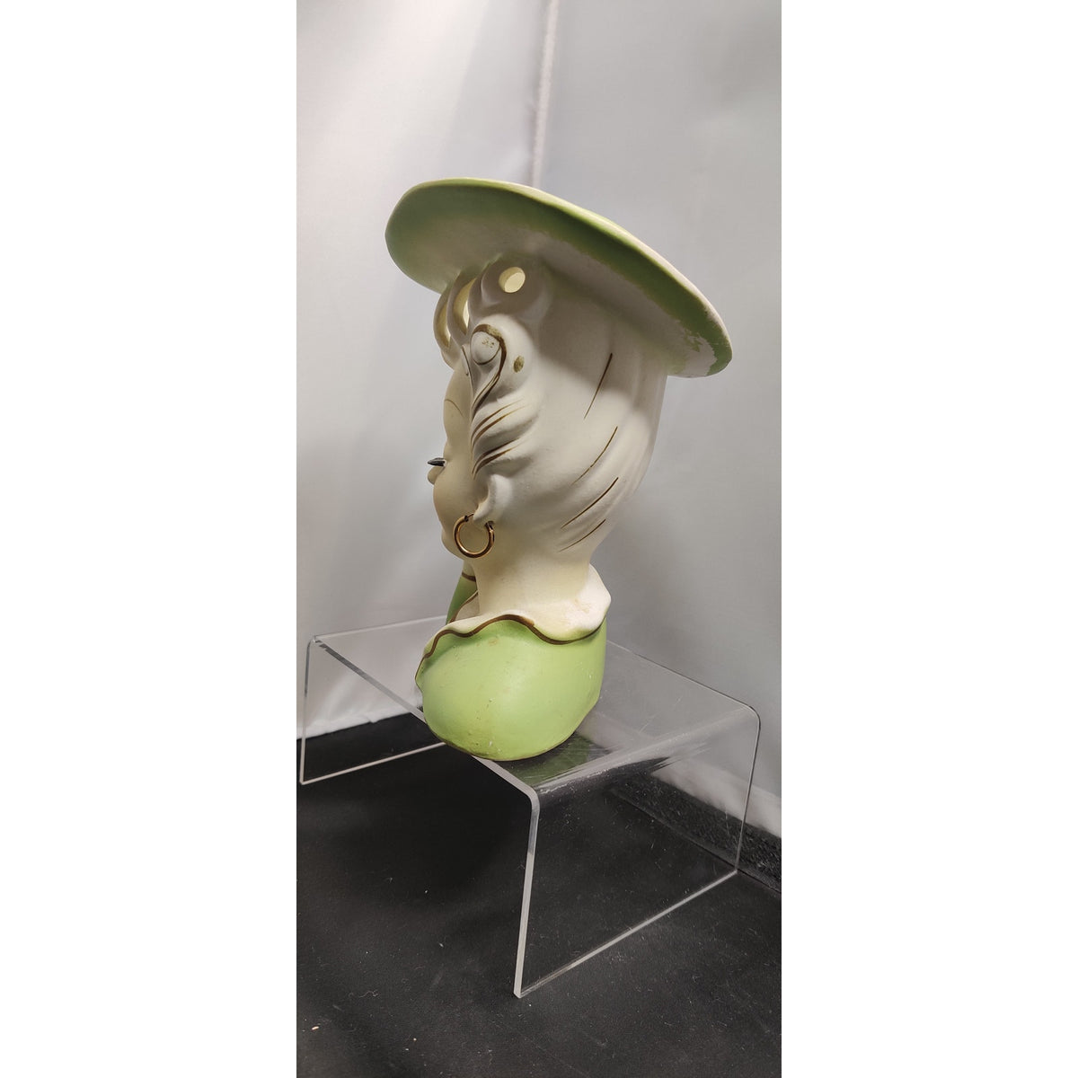 Vintage Green Hat Hand to Head Headache Lady Head Vase Planter Kitsch MidCentury