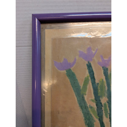 Vintage Original 1986 Naive Floral Pastel Art Framed Outsider Kevin Beason frame
