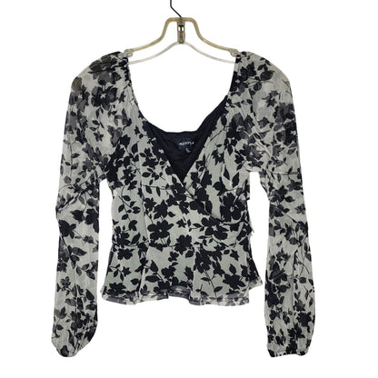 4si3nna Nordstrom Mesh Blouse Faux Wrap Long Sleeve Top Floral Black Size medium