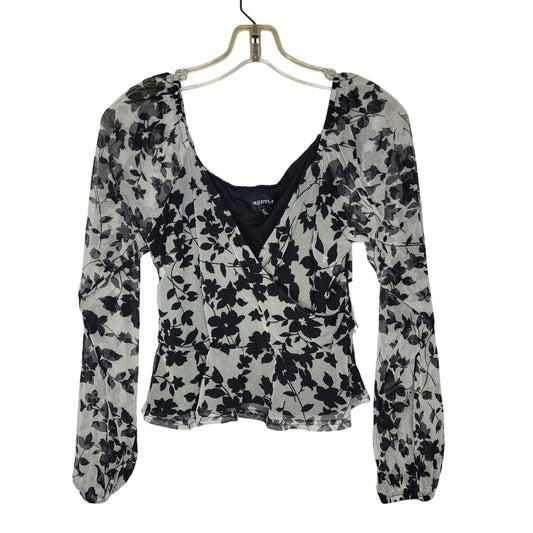 4si3nna Nordstrom Mesh Blouse Faux Wrap Long Sleeve Top Floral Black Size medium