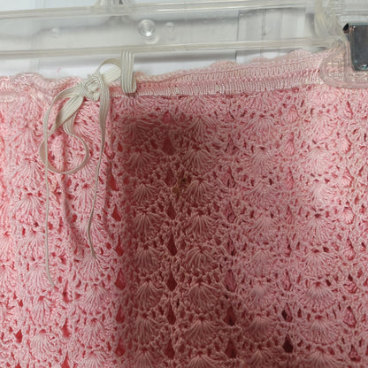 Vintage Little Flower Pink crochet 2 pc Set Skirt Short Sleeve Top Cotton Medium