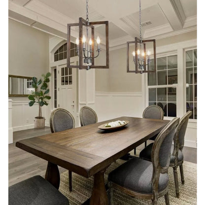 LNC Brown Caged Chandelier Faux Wood 4-Light Brushed Silver Pendant Light NEW