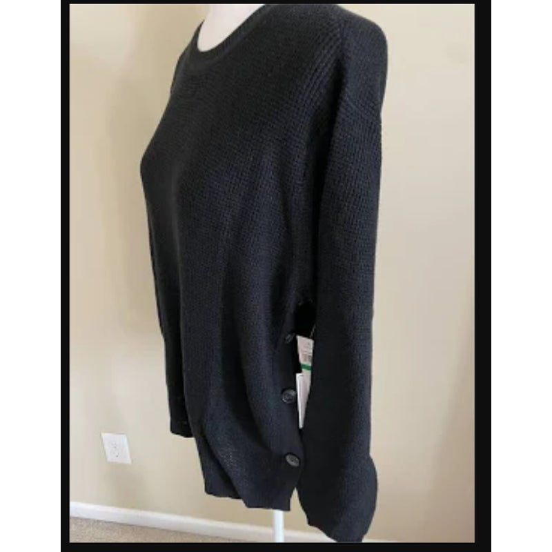 1. STATE Waffle Knit Button Side detail  Sweater Black Casual Long Sleeve XS