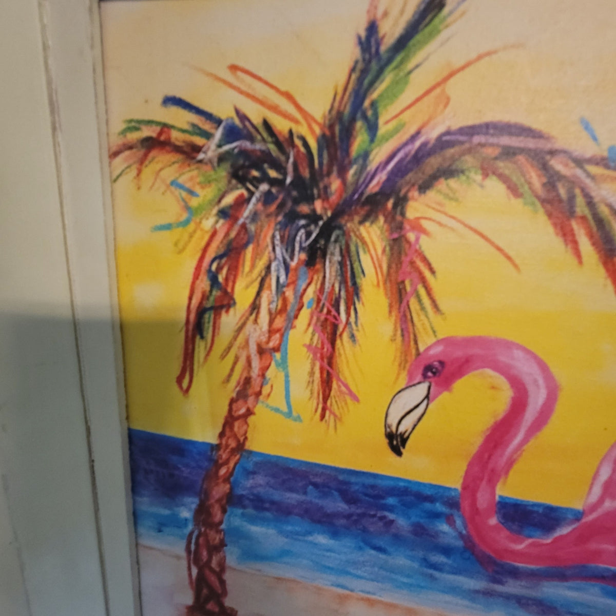 handpainted Todd Wilkens Flamingo Beach Art Painting