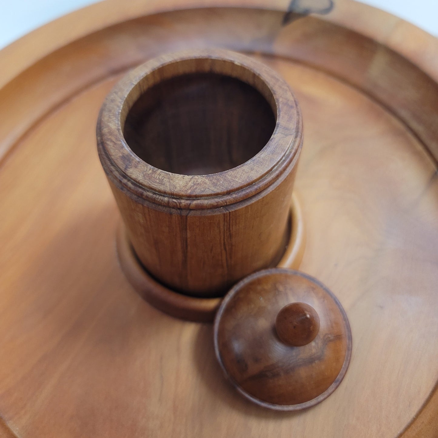 New Zealand hand turned MATAI WOOD rimmed serving dish tray SIGNED condiment pot