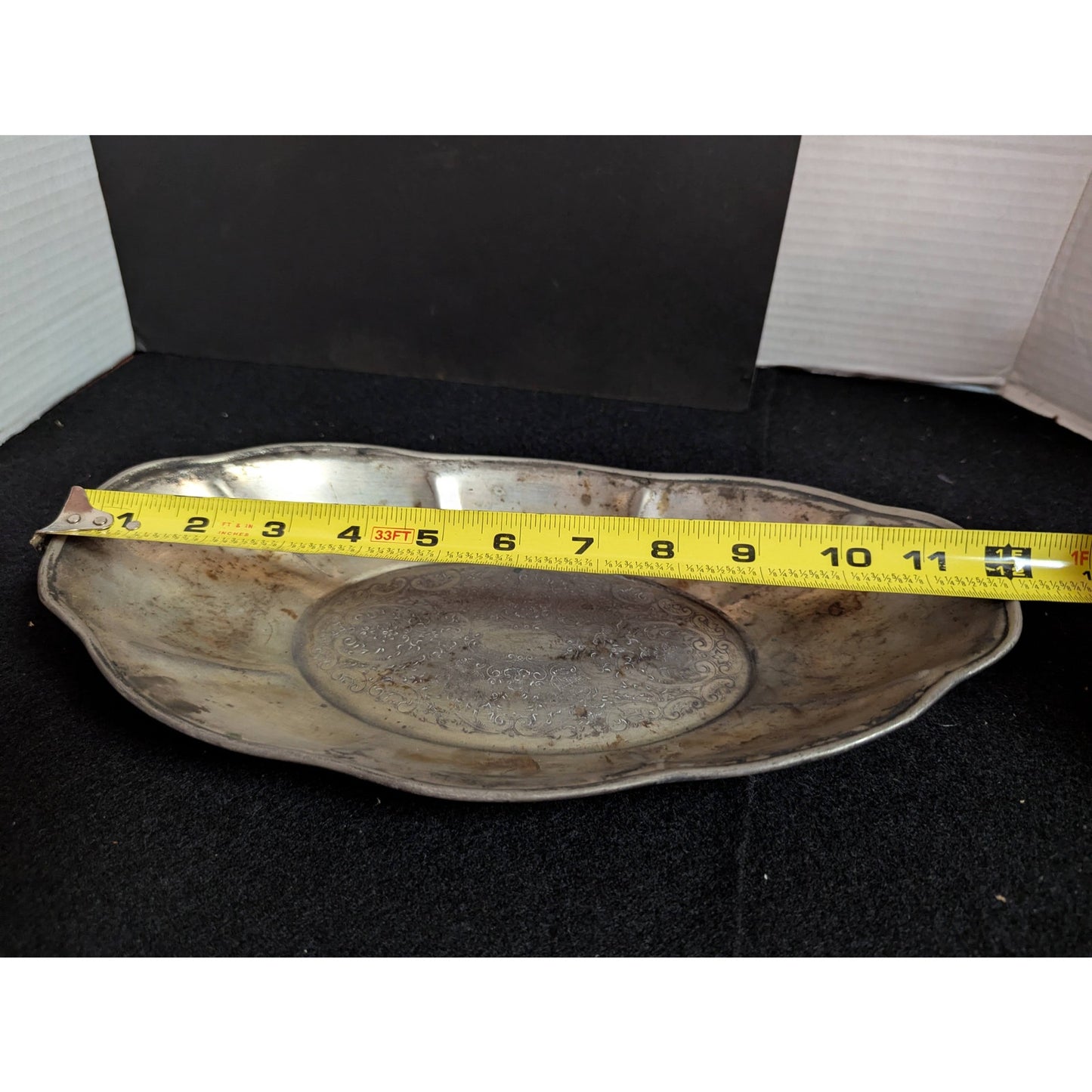 Vintage National Silver Co. Ornate Chased Oval Silverplate Tray
