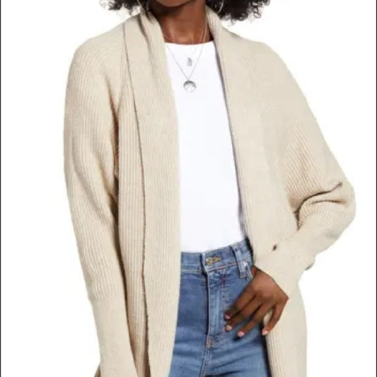 Leith NEW Beige Dolman Sleeve Long Cardigan LARGE Open front cozy