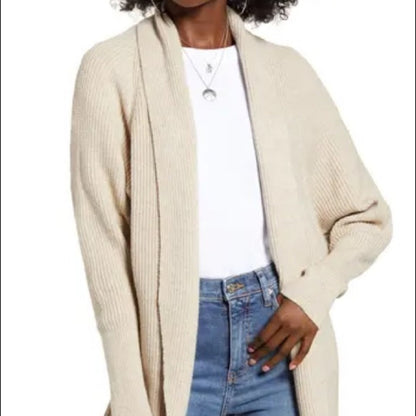 Leith NEW Beige Dolman Sleeve Long Cardigan LARGE Open front cozy