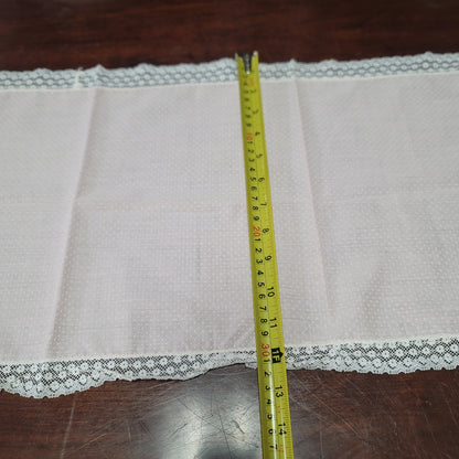 Vintage Oval Pink white lace edge swiss dot table runner textile vanity table