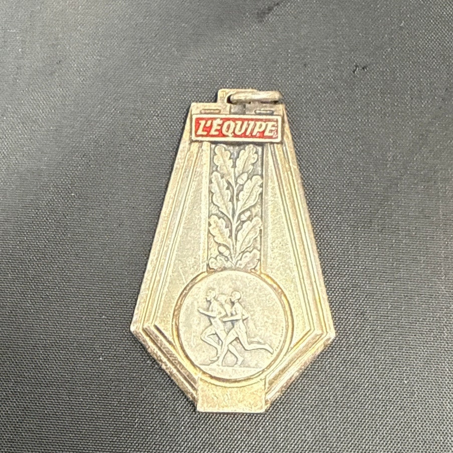 Vintage L'Equipe Pendant Charm 2" French Sport Medal Athletic Trophy Memorabilia