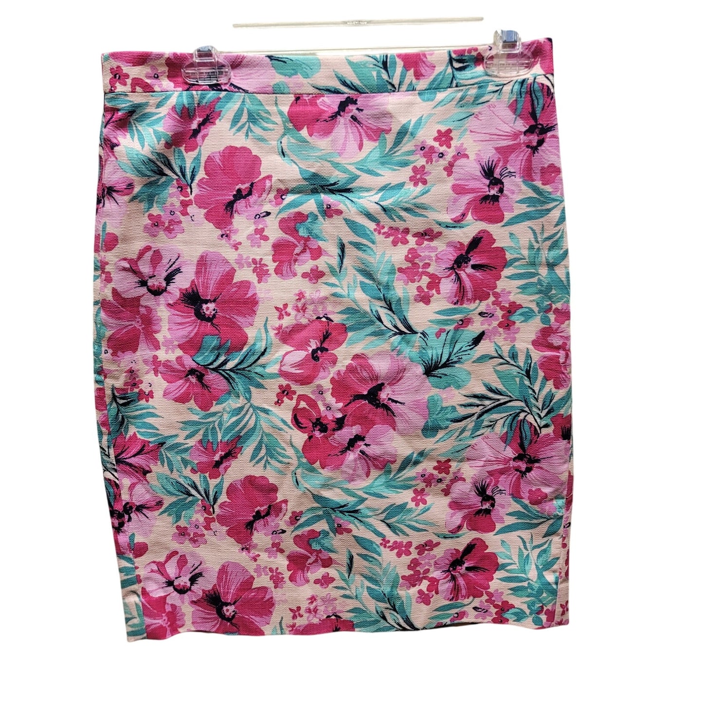 J. Crew Floral red teal Pencil basketweave Skirt back zip Size 4 casual summer