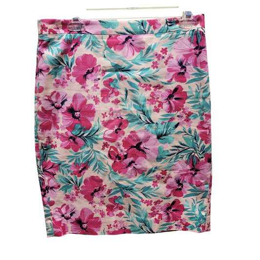 J. Crew Floral red teal Pencil basketweave Skirt back zip Size 4 casual summer