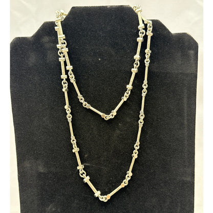 Vintage textured Brutalist Silver Tone Industrial Link Long Necklace Modern