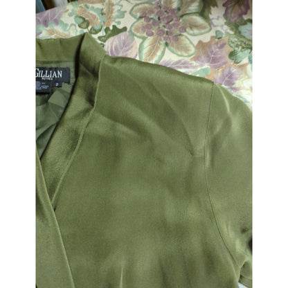 Vintage 80s Gillian Petites Olive Silk Blazer Faux Wrap Dress 2 Petite Career