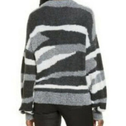 Leith Soft Fuzzy Button Cardigan Sweater SMALL NEW  Black Zebra NWT