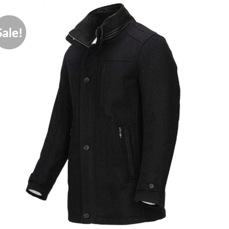 Kenneth Cole Wool Blend Car Coat Black Large Jacket NEW Single Breast pockets