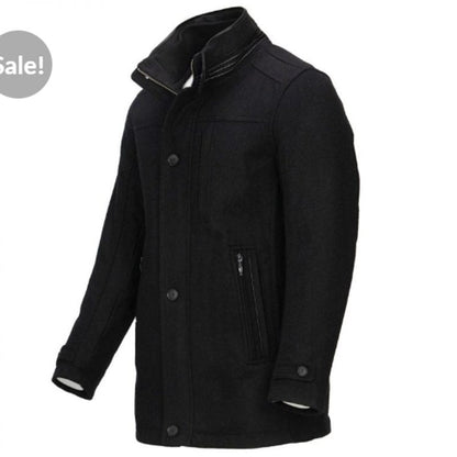 Kenneth Cole Wool Blend Car Coat Black Large Jacket NEW Single Breast pockets