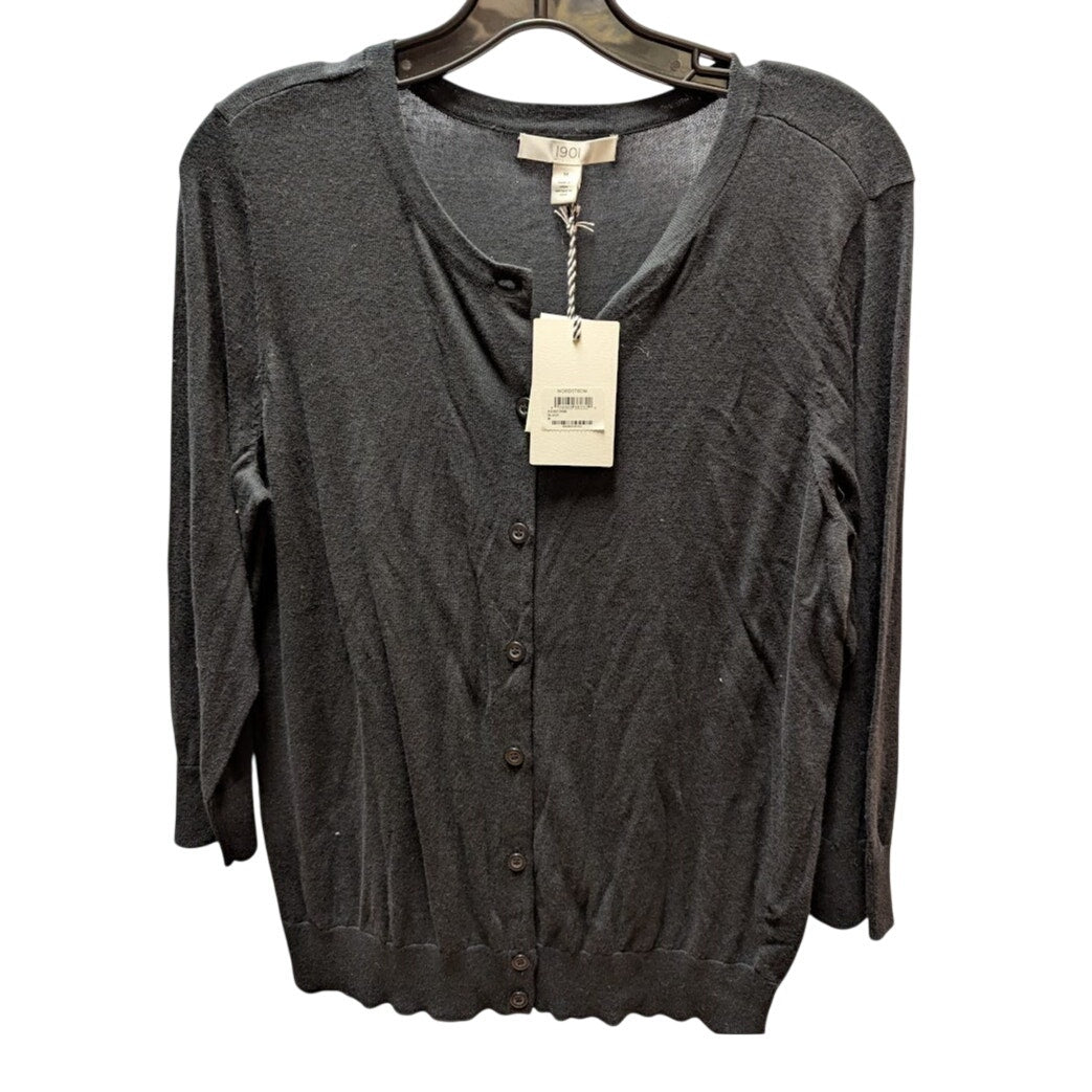 Nordstrom 1901 black lightweight Size Medium cardigan button up 3/4 sleeve NEW