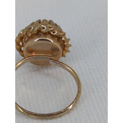 Vintage Gold Tone Cameo Red Resin Oval Ring Victorian Revival Statement Y2K