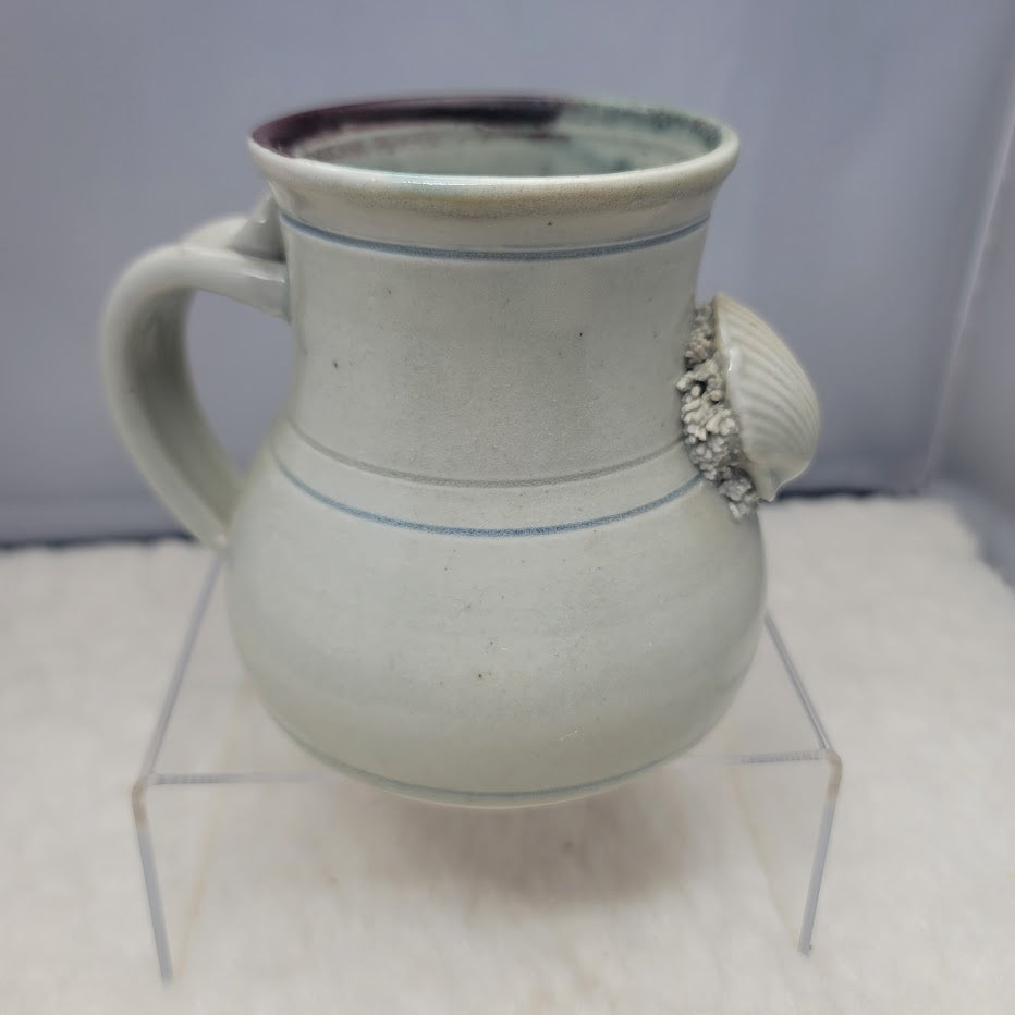 Wakulla Clay '86 Art Pottery Studio coffee tea mug blue cream Seashell