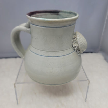Wakulla Clay '86 Art Pottery Studio coffee tea mug blue cream Seashell