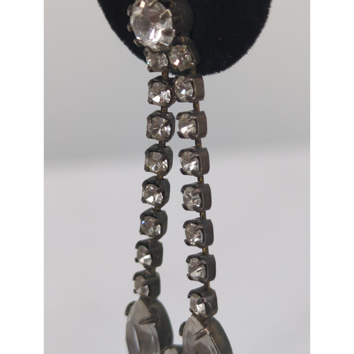Vintage Clear Rhinestone Dangle Earrings Art Deco Hollywood Regency 40s Glamour